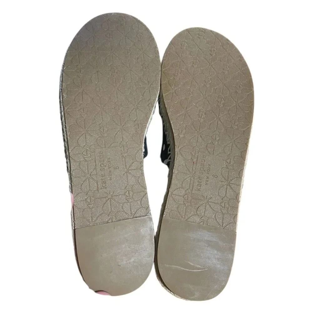 Kate Spade New York Saltie Shore Women Espadrille Sandals Black Polka Dot 6B